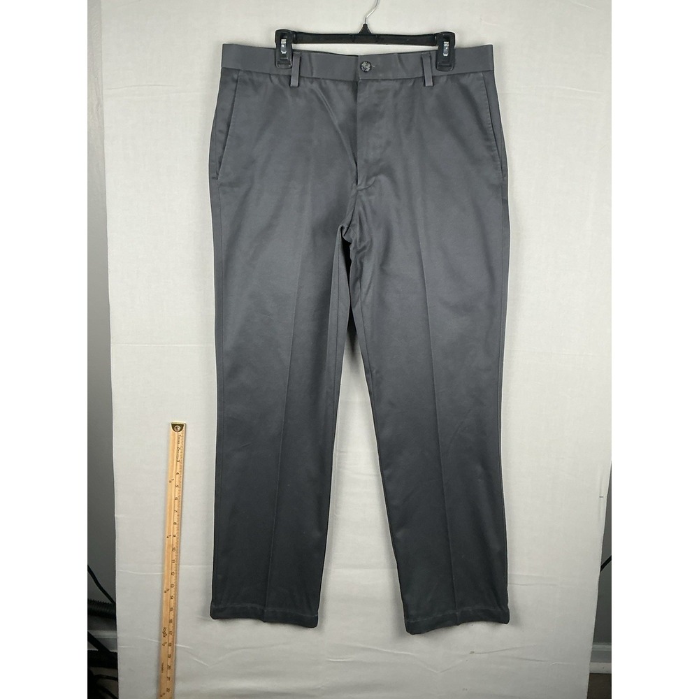 Dockers D2 Straight Fit Dress Pants Mens 36x32 Gray Flat Front Stretch